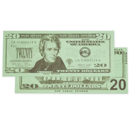 Play Money $20 Bills, 100 Pieces